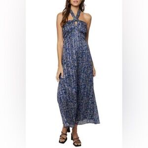 NWT Lost + Wander Wish Upon Blue Gold Paisley Maxi Halter Dress M Boho
